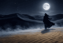 أم الدويس في الصحراء ليلاً